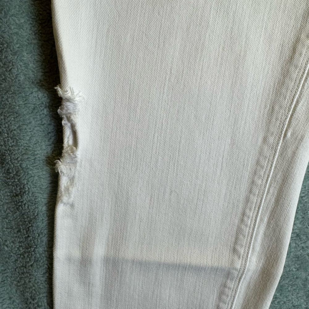 Women's Spanx White Denim Ankle Jeggings Size L Distressed Raw Hem - Picture 6 of 11